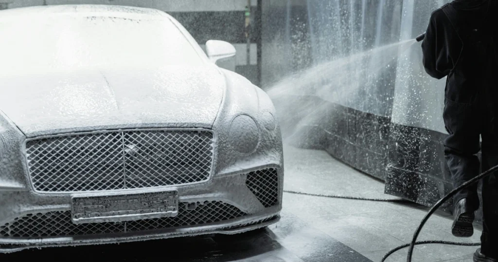 kuumavesipesuri käytössä