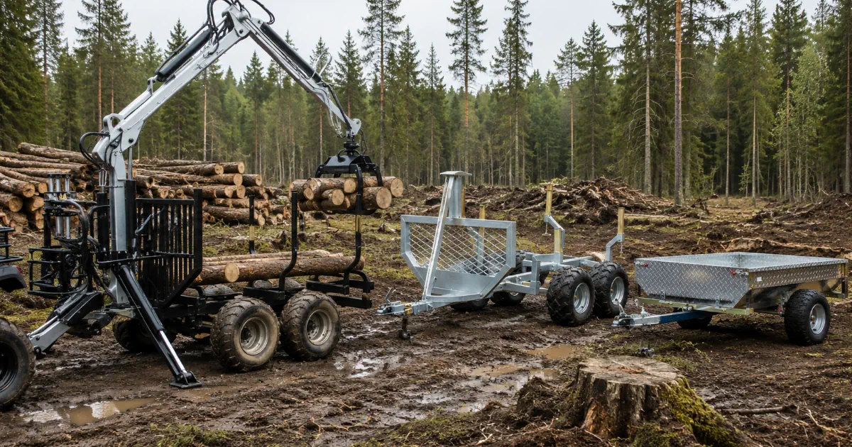 mönkijän tukkikärryt tukkimetsässä