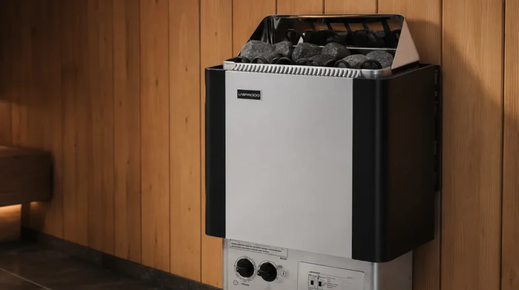 Sähkökiuas sisäänrakennetulla ohjauksella 5-9 m3 jopa 110 °C 400 V 6 kW arvostelu