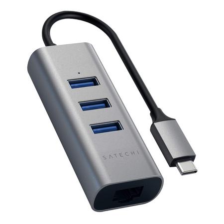Hub USB-C 2-in-1 3 USB 3.0 Ethernet 1000Mbps Alumiini