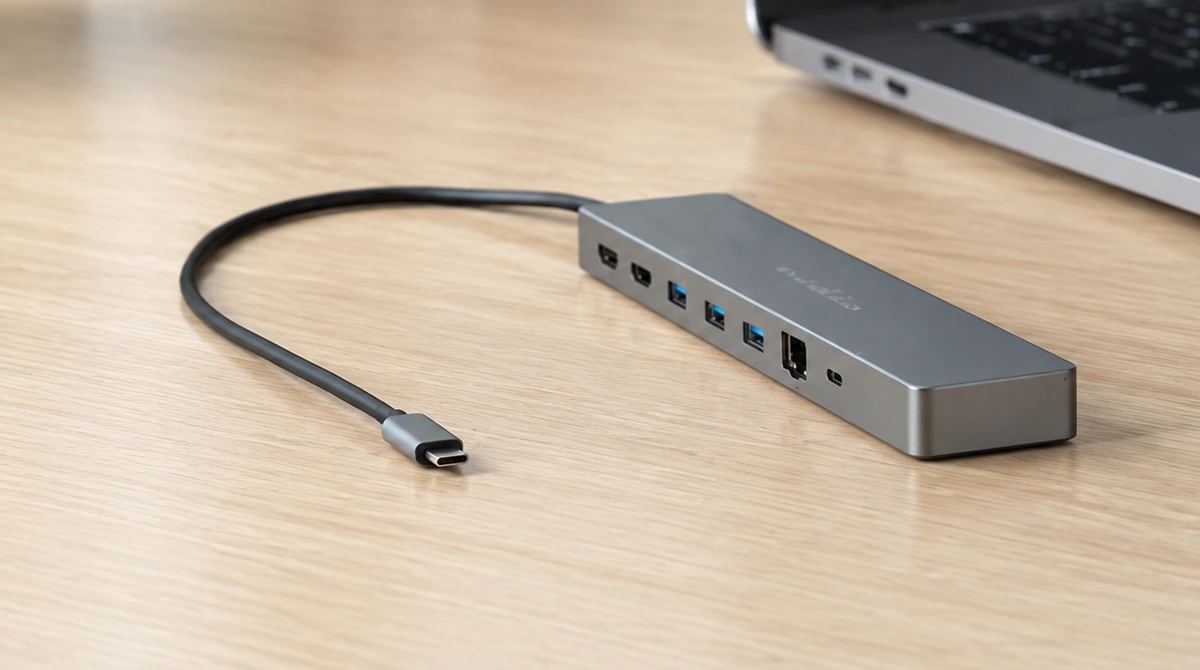 Hub 10-in-1 USB-C RJ45/3USB-A/Jack 3.5mm/2USB-C/2HDMI 0.4m arvostelu