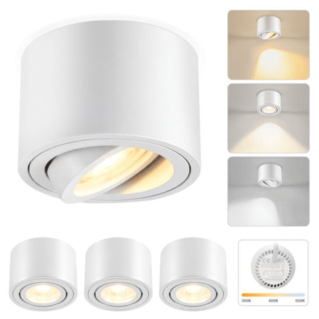 LED-kohdevalaisin, pyöreä alasvalo, 3000K-6500K, himmennettävä makuuhuoneeseen